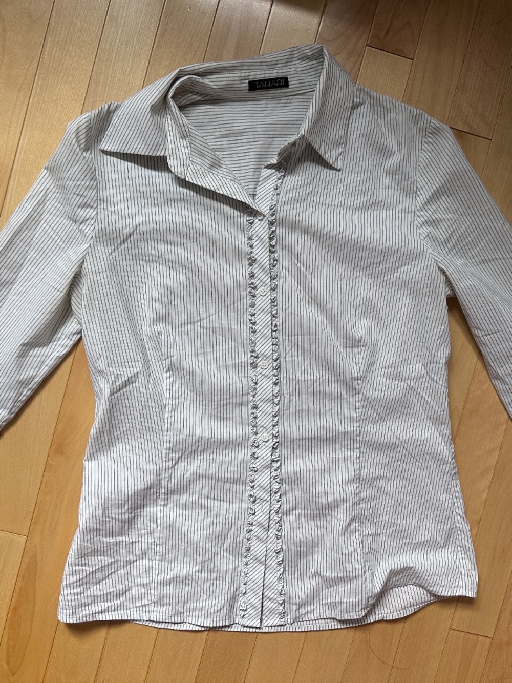 Tahari Striped Ruffle placket blouse